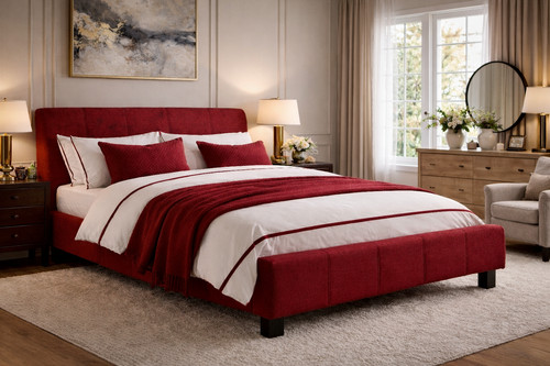 Red fabric upholstered bed - red,