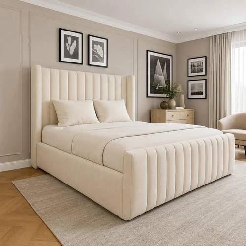 Winged panel bed frame - panel, plush