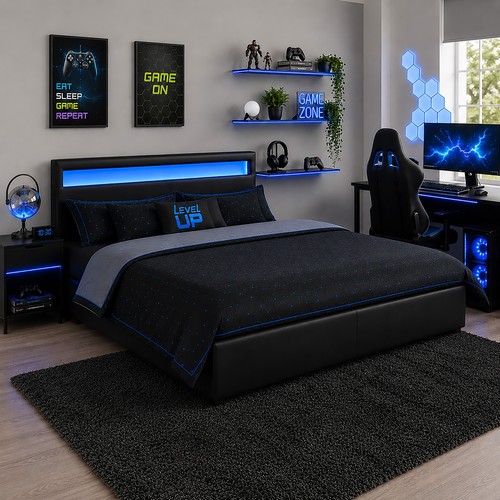 Led gaming ottoman bed 4ft - gaming,