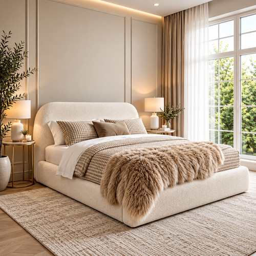 Luxury boucle fabric ottoman - boucle,