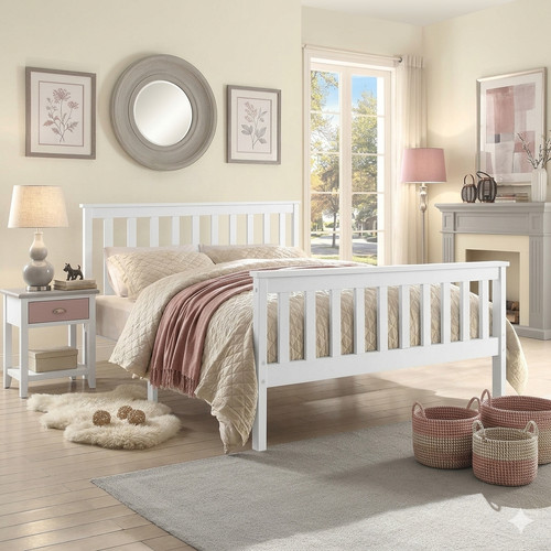White 3ft 4ft pinewood bed - white,