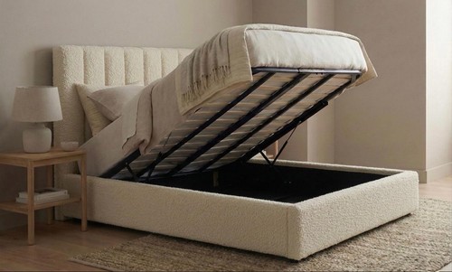 Cream boucle ottoman - gas, lift